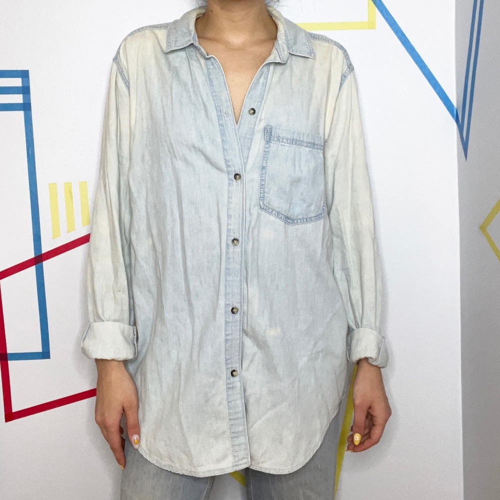 Topshop Moto Acid Wash Denim Button Down Shirt